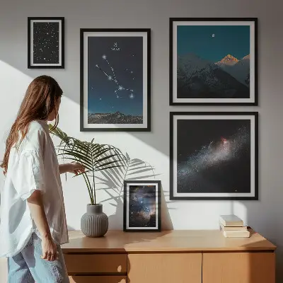 5 paveikslų rinkinys su rėmais kosminiai žvaigždžių nakties peizažai