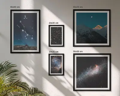 5 paveikslų rinkinys su rėmais kosminiai žvaigždžių nakties peizažai