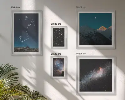 Kosminiai peizažai naktį 5 paveikslų rinkinys su rėmais