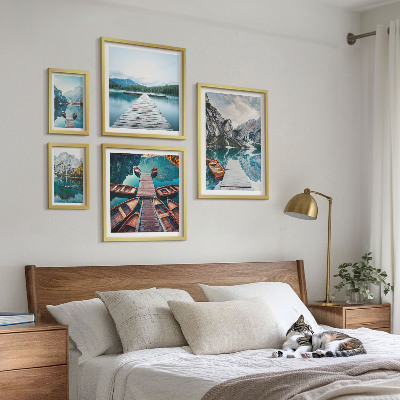 5 paveikslų rinkinys su rėmais Kalnų peizažai vandens takai