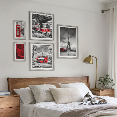 5 paveikslų rinkinys su rėmais Architektūrinės piktogramos ir transporto priemonės