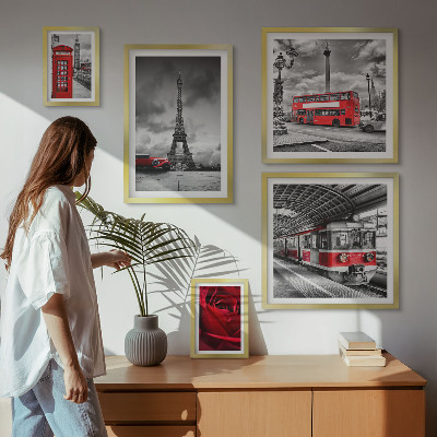 5 paveikslų rinkinys su rėmais Architektūrinės piktogramos ir transporto priemonės