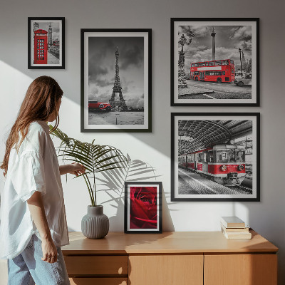 5 paveikslų rinkinys su rėmais Architektūrinės piktogramos ir transporto priemonės