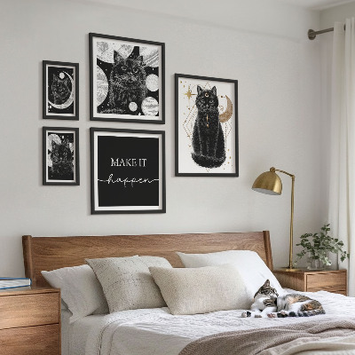 Paveikslų rinkinys miegamajam Juodos katės bohemiškoje erdvėje