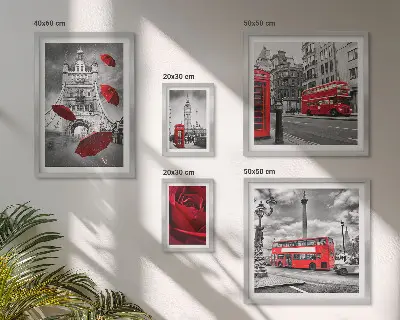 5 paveikslų rinkinys su rėmais Londono motyvai su raudonais akcentais