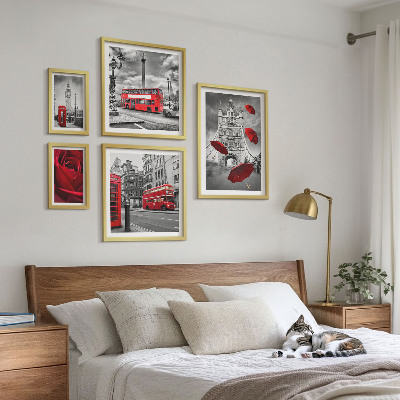 5 paveikslų rinkinys su rėmais Londono motyvai, raudoni akcentai