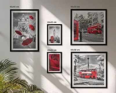 5 paveikslų rinkinys su rėmais Londono motyvai su raudonais akcentais