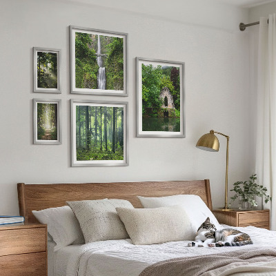 5 paveikslų rinkinys su rėmais Žali miškai kriokliai gamta
