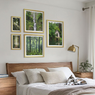 5 paveikslų rinkinys su rėmais Žali miškai kriokliai gamta