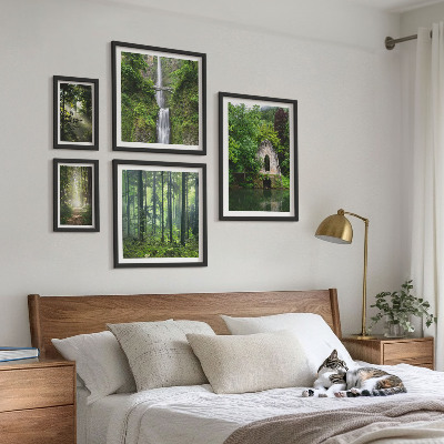 5 paveikslų rinkinys su rėmais Žali miškai kriokliai gamta