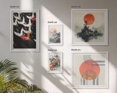 Paveikslų rinkinys miegamajam japonų gamtos meno tradicijos motyvais