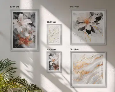Sieninė paveikslų galerija gėlių ir marmuro fono elegancija