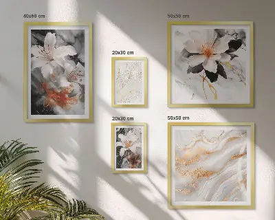 Sieninė paveikslų galerija gėlių ir marmuro fono elegancija