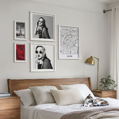 5 paveikslų rinkinys su rėmais Stilingi Paryžiaus mados akcentai