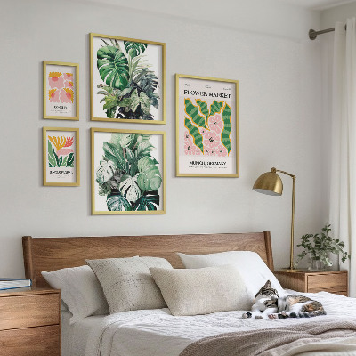 5 paveikslų rinkinys su rėmais Augalų motyvai bohemiškos gėlės