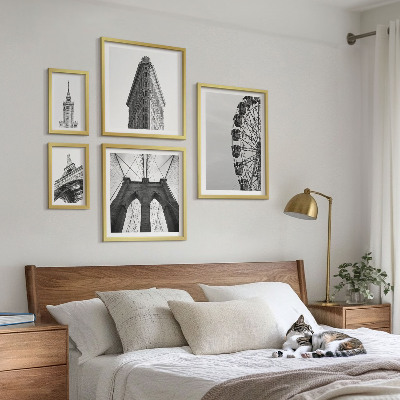 5 paveikslų rinkinys su rėmais Juodai balta didmiesčio architektūra