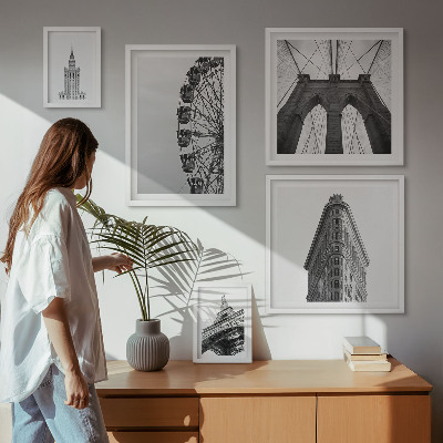 5 paveikslų rinkinys su rėmais Juodai balta didmiesčio architektūra