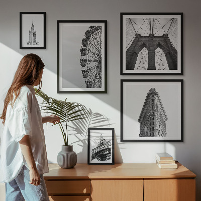 5 paveikslų rinkinys su rėmais Juodai balta didmiesčio architektūra