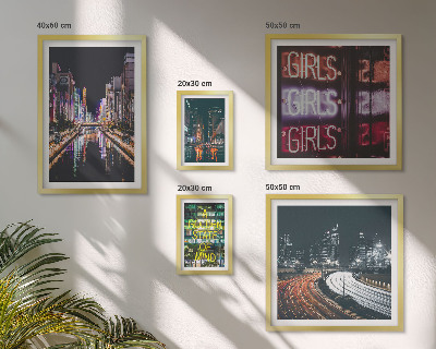 Sieninė paveikslų galerija Modernus miestas naktį neonu
