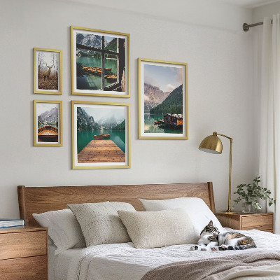 5 paveikslų rinkinys su rėmais Kalnų peizažai su ežerais