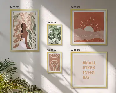 Sieninė paveikslų galerija boho stiliaus augalų motyvai