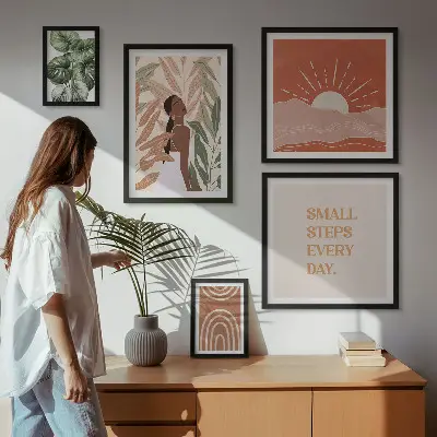 Sieninė paveikslų galerija boho stiliaus augalų motyvai