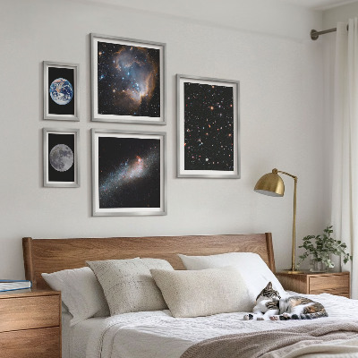5 paveikslų rinkinys su rėmais Kosminiai galaktikos peizažai