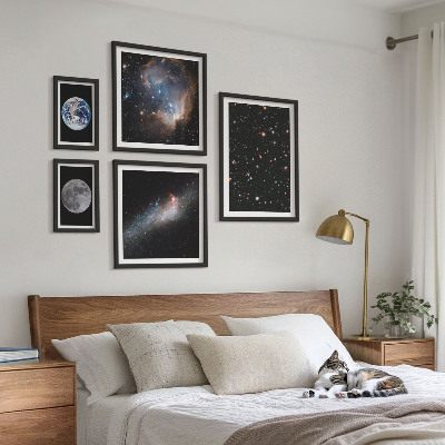 5 paveikslų rinkinys su rėmais Kosminiai galaktikos peizažai