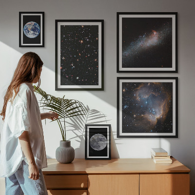 5 paveikslų rinkinys su rėmais Kosminiai galaktikos peizažai