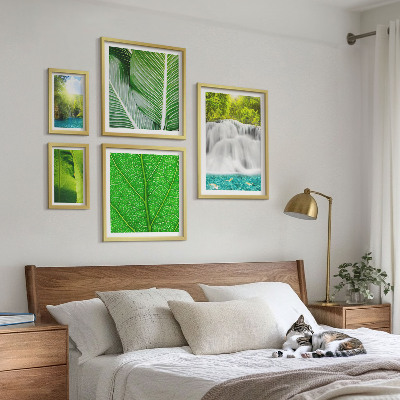 5 paveikslų rinkinys su rėmais Tropinių palmių kriokliai