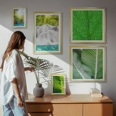 5 paveikslų rinkinys su rėmais Tropinių palmių kriokliai