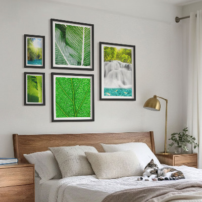 5 paveikslų rinkinys su rėmais Tropinių palmių kriokliai
