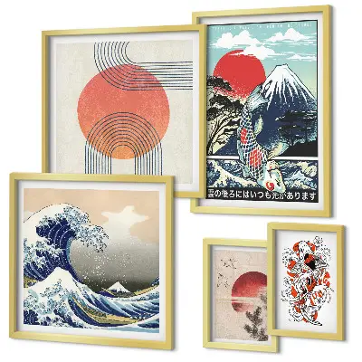 Paveikslų rinkinys miegamajam su japonų meno bangų motyvais