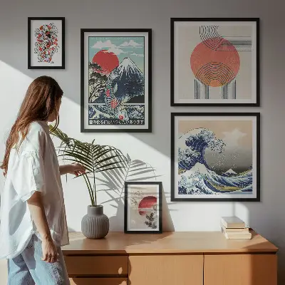Paveikslų rinkinys miegamajam su japonų meno bangų motyvais