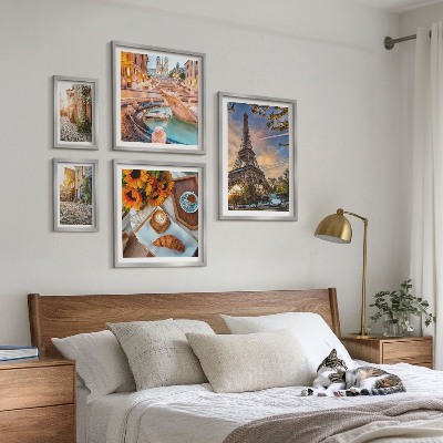 5 paveikslų rinkinys su rėmais Atmosferiški kavinės vaizdai