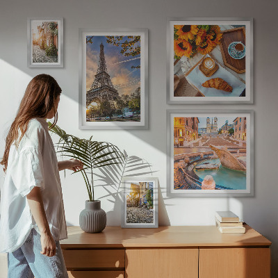 5 paveikslų rinkinys su rėmais Atmosferiški kavinės vaizdai