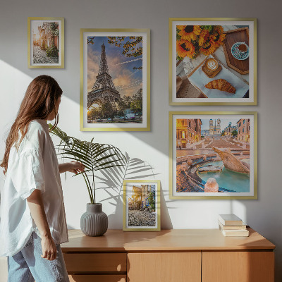 5 paveikslų rinkinys su rėmais Atmosferiški kavinės vaizdai
