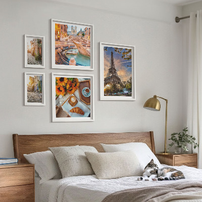 5 paveikslų rinkinys su rėmais Atmosferiški kavinės vaizdai