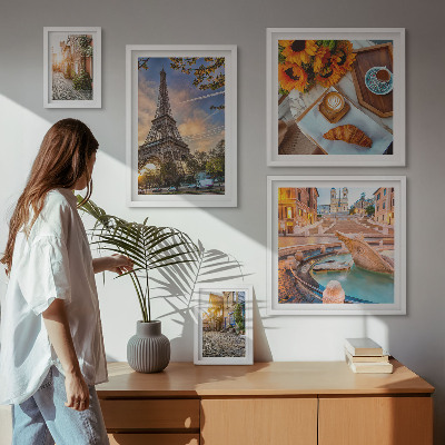 5 paveikslų rinkinys su rėmais Atmosferiški kavinės vaizdai