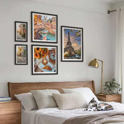 5 paveikslų rinkinys su rėmais Atmosferiški kavinės vaizdai