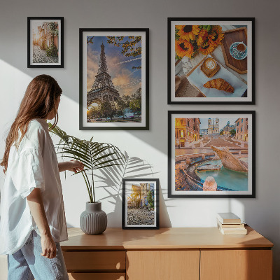 5 paveikslų rinkinys su rėmais Atmosferiški kavinės vaizdai