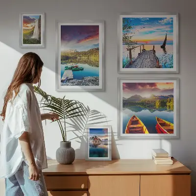 Paveikslų rinkinys miegamajam peizažai su kriokliais ir ežerais