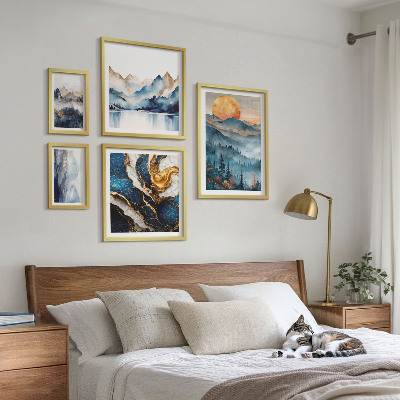 5 paveikslų rinkinys su rėmais Kalnų peizažai vakaruose