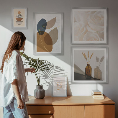 Paveikslų rinkinys miegamajam Boho augalų dekoracijos