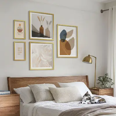 Paveikslų rinkinys miegamajam boho stiliaus augalų dekoracijos
