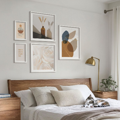 Paveikslų rinkinys miegamajam Boho augalų dekoracijos