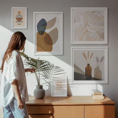 Paveikslų rinkinys miegamajam Boho augalų dekoracijos