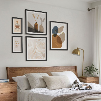 Paveikslų rinkinys miegamajam Boho augalų dekoracijos
