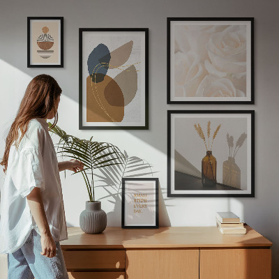 Paveikslų rinkinys miegamajam Boho augalų dekoracijos