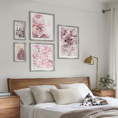 5 paveikslų rinkinys su rėmais Vintažinės gėlių kompozicijos